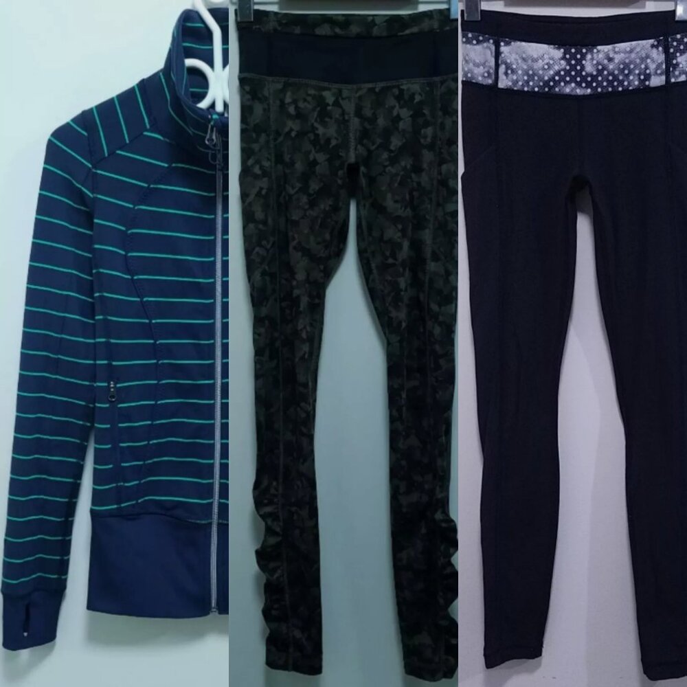 3 Lululemon Nice Asana Jacket Slalom Stripe Inkwell Leggings Size 2 XXS Bundle